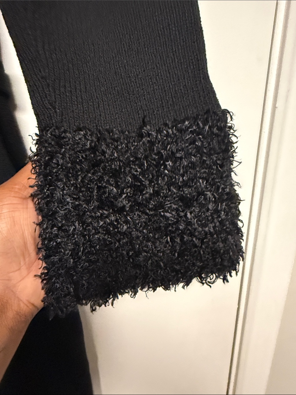 Max Studio: Black Faux Fur Collared Cardigan - Picture 3 of 8